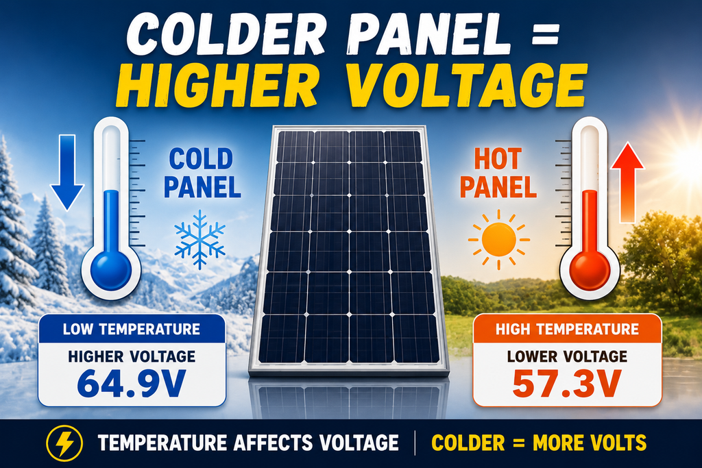 Cold solar panels can produce higher voltage than their rated Voc