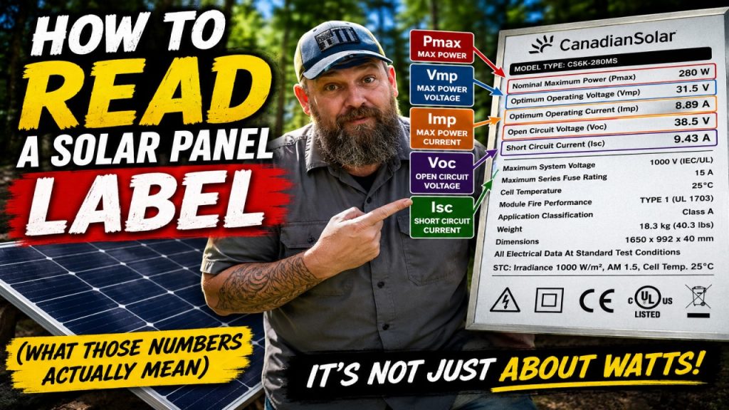 How to read a solar panel label and understand Pmax, Vmp, Imp, Voc and Isc