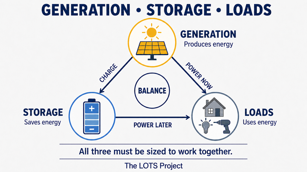 Solar generation, battery storage and electrical loads working together