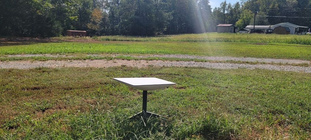 Gen 2 Starlink dish positioned in an open clearing in rural Tennessee